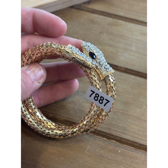 Gold Snake-Style Rhinestone Wrap Bracelet - Picture 2 of 12